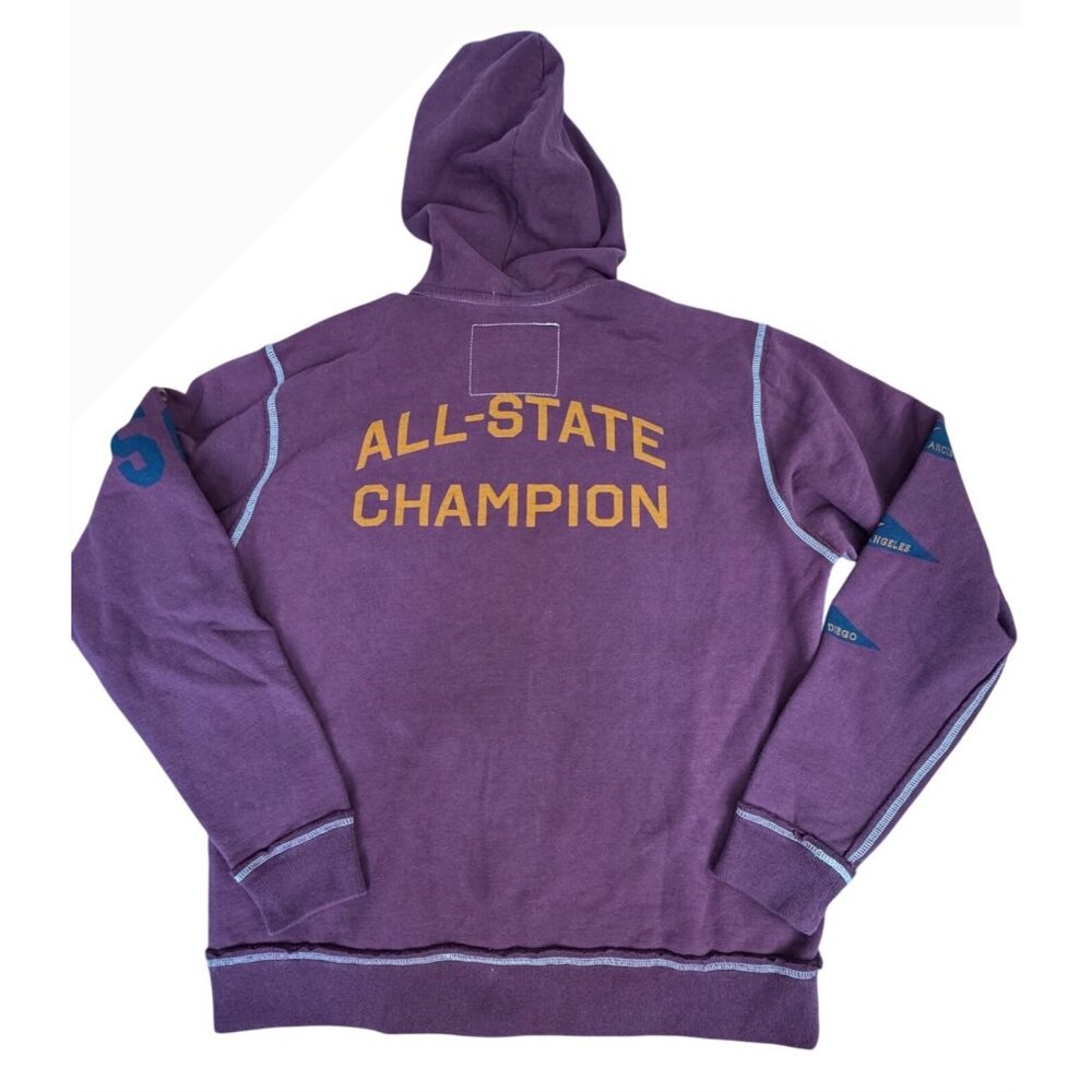 True Religion Mens XXL Maroon Hoodie Jacket Flatlock Zip LA 1956 Captain Graphic - Picture 13 of 15